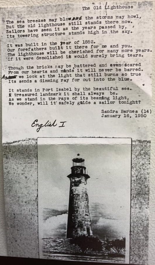 Sandra Milum, Port Isabel Lighthouse 1950 Poem