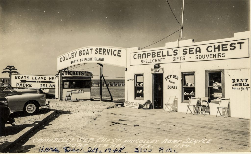 The original location of Campbell's Sea Chest at the end of Garcia St. in the Colley Boat Building. Late 1940s.